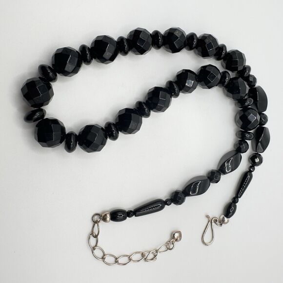 JAY KING DTR Black Onyx Necklace Faceted & Smooth Stone 925 Mine Finds 18"-20" - Picture 5 of 11